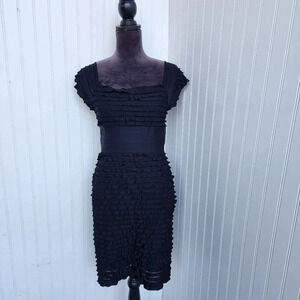 NWT $118 MAX STUDIOS Black Tiered Ruffle Rayon Fit Sheath Bodycon Tight Dress M